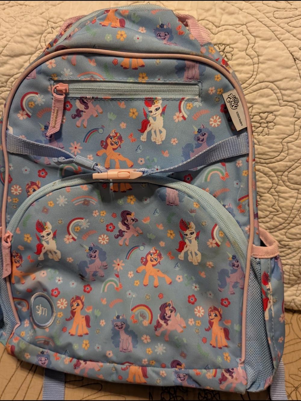 My Little Pony Light Blue Backpack with Pink Trim and Rainbow Pony Print